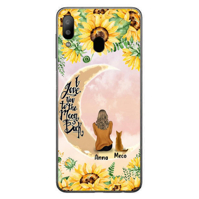 Custom Personalized Cat Sun Flower Phone Case - Upto 6 Cats - Gift Idea For Cat Lover - I Love You To The Moon And Back - Case For iPhone And Samsung