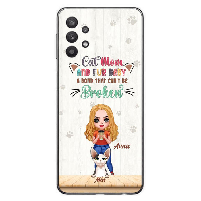 Custom Personalized Cat Mom Chibi Phone Case - Gift Idea For Mother's Day/ Cat Lovers With Upto 6 Cats - Cat Mom And Fur Baby A Bond That Can't Be Broken - Case For iPhone And Samsung