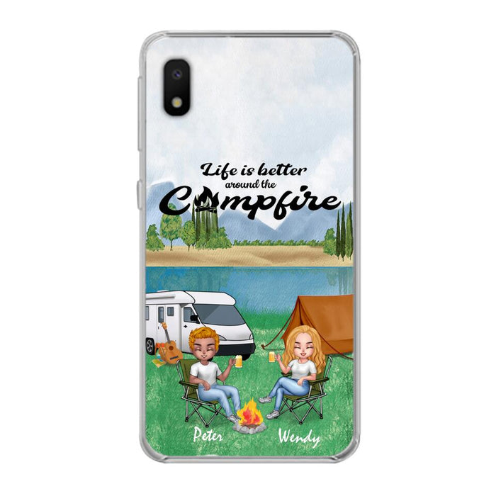 Custom Personalized Camping Couple With Dog Phone Case - Couple With Upto 3 Dogs - Gift Idea For Dog/ Camping Lover - Let's Be Adventurers - Case For iPhone And Samsung