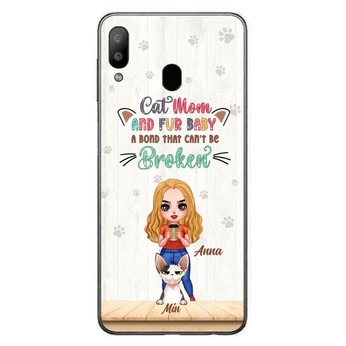 Custom Personalized Cat Mom Chibi Phone Case - Gift Idea For Mother's Day/ Cat Lovers With Upto 6 Cats - Cat Mom And Fur Baby A Bond That Can't Be Broken - Case For iPhone And Samsung