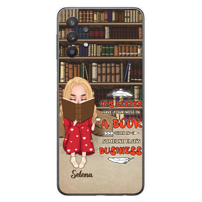 Custom Personalized Reading Chibi Girl Phone Case - Gift Idea For Reading Lover - It's Better To Have Your Nose In A Book - Case For iPhone And Samsung