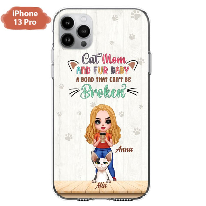 Custom Personalized Cat Mom Chibi Phone Case - Gift Idea For Mother's Day/ Cat Lovers With Upto 6 Cats - Cat Mom And Fur Baby A Bond That Can't Be Broken - Case For iPhone And Samsung