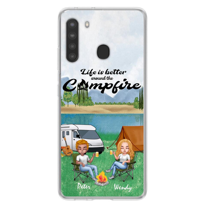 Custom Personalized Camping Couple With Dog Phone Case - Couple With Upto 3 Dogs - Gift Idea For Dog/ Camping Lover - Let's Be Adventurers - Case For iPhone And Samsung