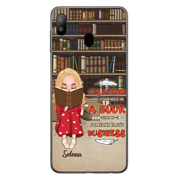 Custom Personalized Reading Chibi Girl Phone Case - Gift Idea For Reading Lover - It's Better To Have Your Nose In A Book - Case For iPhone And Samsung