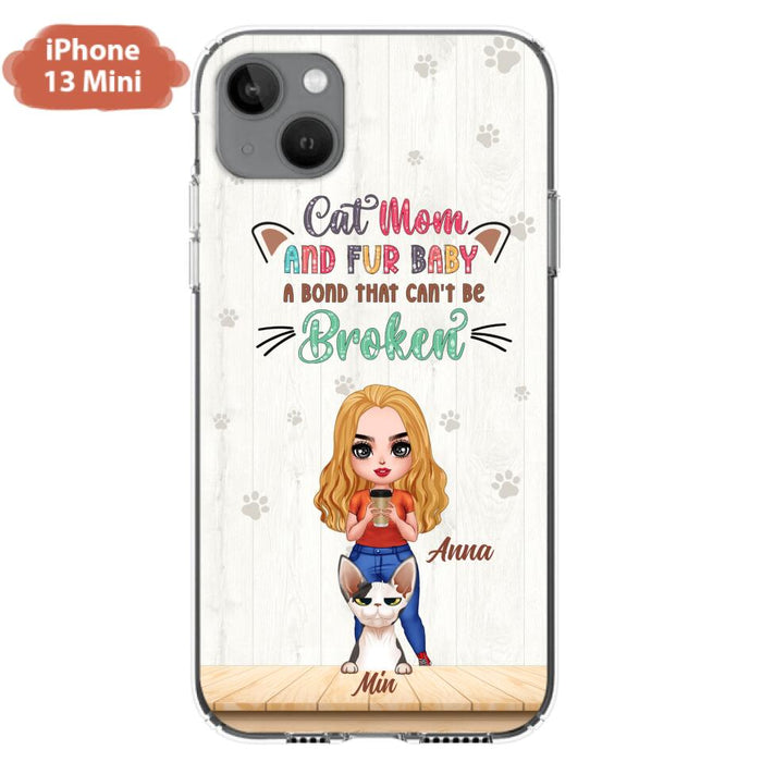 Custom Personalized Cat Mom Chibi Phone Case - Gift Idea For Mother's Day/ Cat Lovers With Upto 6 Cats - Cat Mom And Fur Baby A Bond That Can't Be Broken - Case For iPhone And Samsung