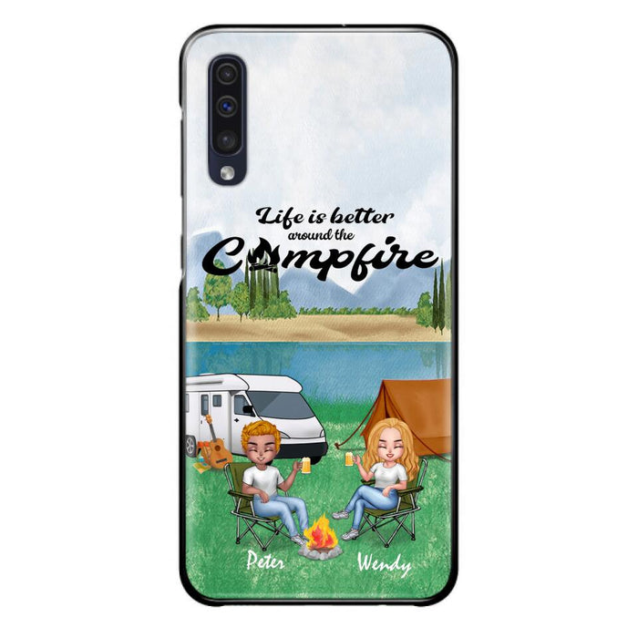 Custom Personalized Camping Couple With Dog Phone Case - Couple With Upto 3 Dogs - Gift Idea For Dog/ Camping Lover - Let's Be Adventurers - Case For iPhone And Samsung