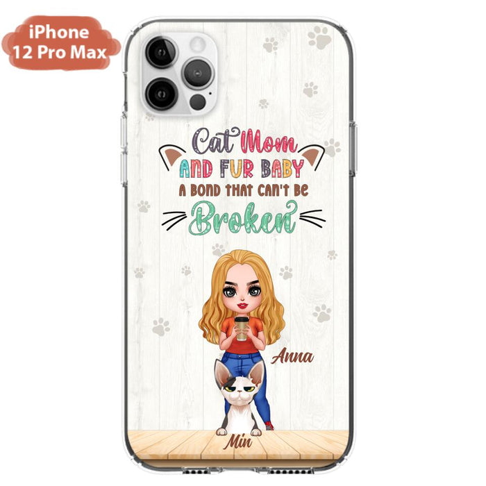 Custom Personalized Cat Mom Chibi Phone Case - Gift Idea For Mother's Day/ Cat Lovers With Upto 6 Cats - Cat Mom And Fur Baby A Bond That Can't Be Broken - Case For iPhone And Samsung