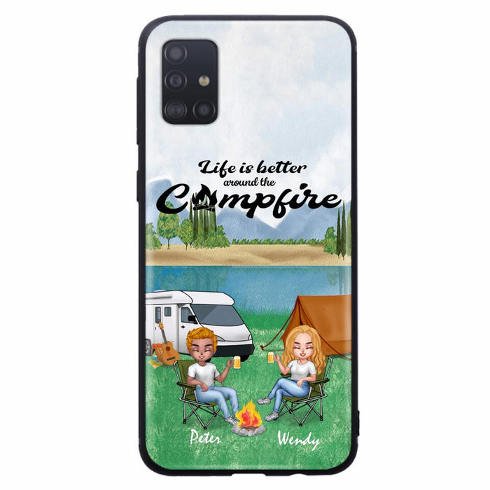 Custom Personalized Camping Couple With Dog Phone Case - Couple With Upto 3 Dogs - Gift Idea For Dog/ Camping Lover - Let's Be Adventurers - Case For iPhone And Samsung