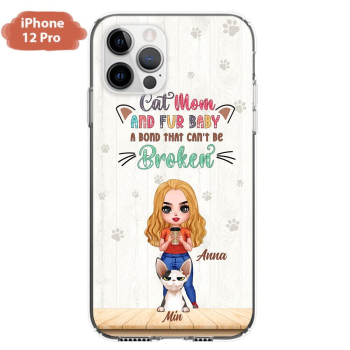 Custom Personalized Cat Mom Chibi Phone Case - Gift Idea For Mother's Day/ Cat Lovers With Upto 6 Cats - Cat Mom And Fur Baby A Bond That Can't Be Broken - Case For iPhone And Samsung