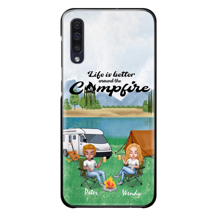 Custom Personalized Camping Couple With Dog Phone Case - Couple With Upto 3 Dogs - Gift Idea For Dog/ Camping Lover - Let's Be Adventurers - Case For iPhone And Samsung