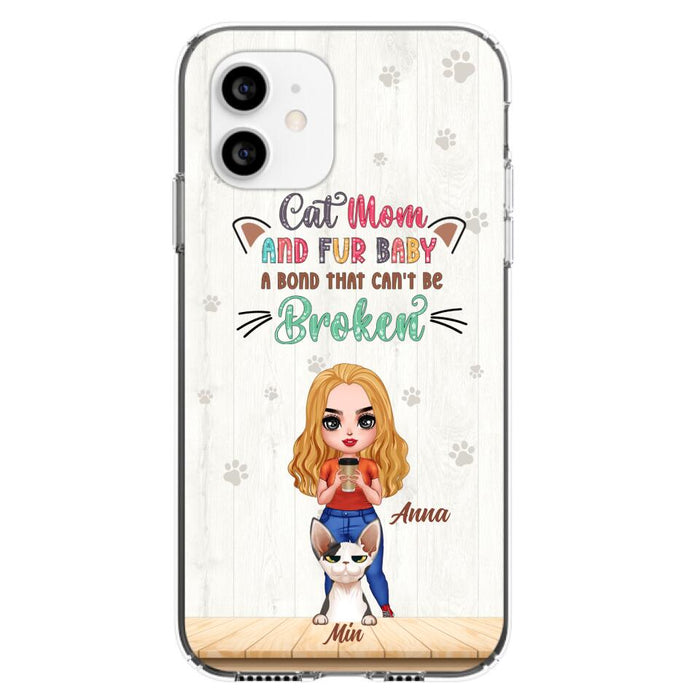 Custom Personalized Cat Mom Chibi Phone Case - Gift Idea For Mother's Day/ Cat Lovers With Upto 6 Cats - Cat Mom And Fur Baby A Bond That Can't Be Broken - Case For iPhone And Samsung