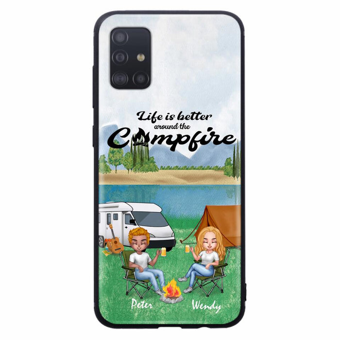 Custom Personalized Camping Couple With Dog Phone Case - Couple With Upto 3 Dogs - Gift Idea For Dog/ Camping Lover - Let's Be Adventurers - Case For iPhone And Samsung