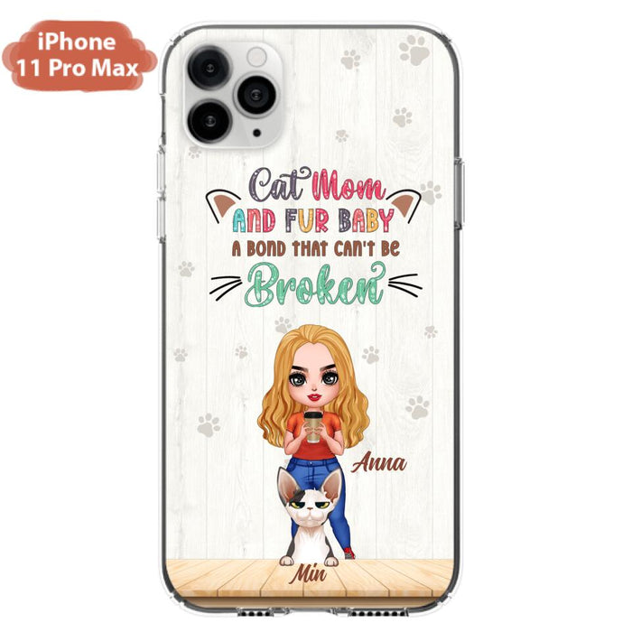 Custom Personalized Cat Mom Chibi Phone Case - Gift Idea For Mother's Day/ Cat Lovers With Upto 6 Cats - Cat Mom And Fur Baby A Bond That Can't Be Broken - Case For iPhone And Samsung