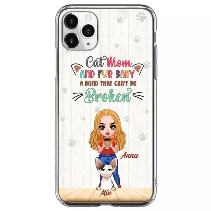 Custom Personalized Cat Mom Chibi Phone Case - Gift Idea For Mother's Day/ Cat Lovers With Upto 6 Cats - Cat Mom And Fur Baby A Bond That Can't Be Broken - Case For iPhone And Samsung