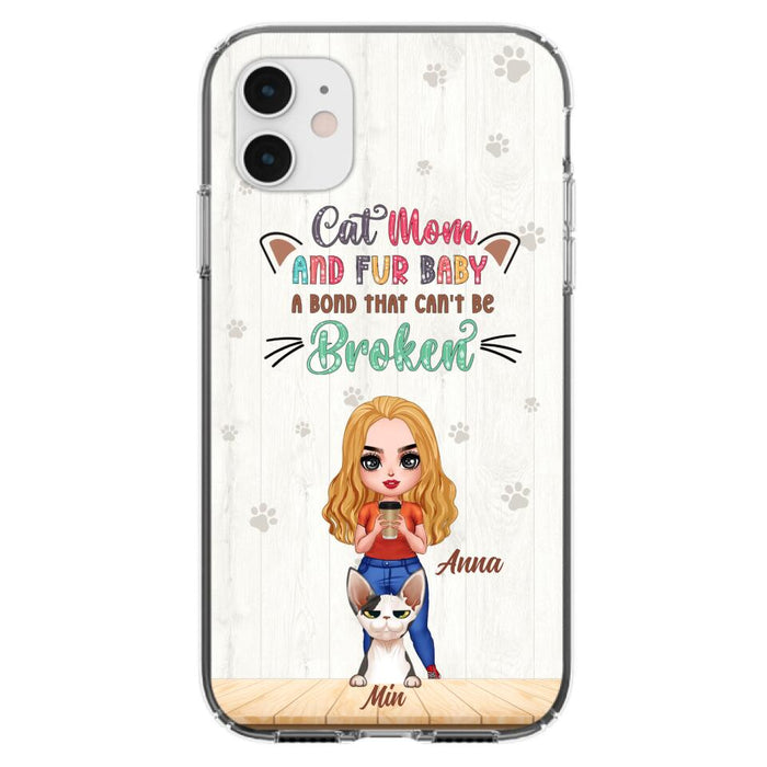 Custom Personalized Cat Mom Chibi Phone Case - Gift Idea For Mother's Day/ Cat Lovers With Upto 6 Cats - Cat Mom And Fur Baby A Bond That Can't Be Broken - Case For iPhone And Samsung