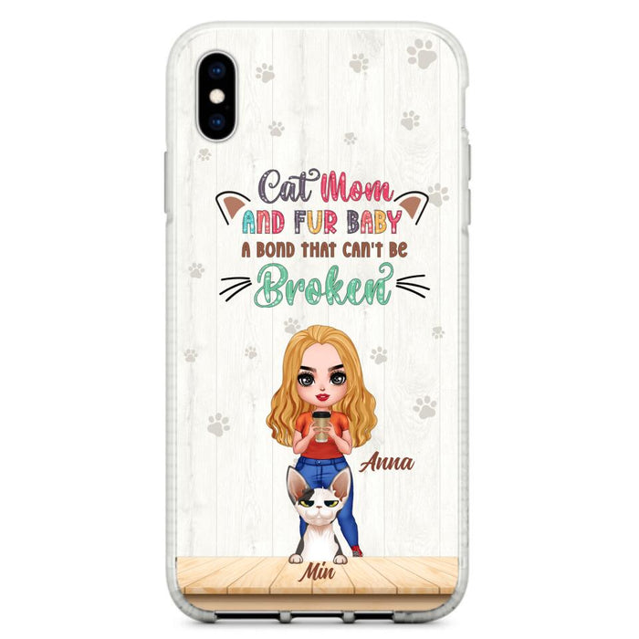 Custom Personalized Cat Mom Chibi Phone Case - Gift Idea For Mother's Day/ Cat Lovers With Upto 6 Cats - Cat Mom And Fur Baby A Bond That Can't Be Broken - Case For iPhone And Samsung