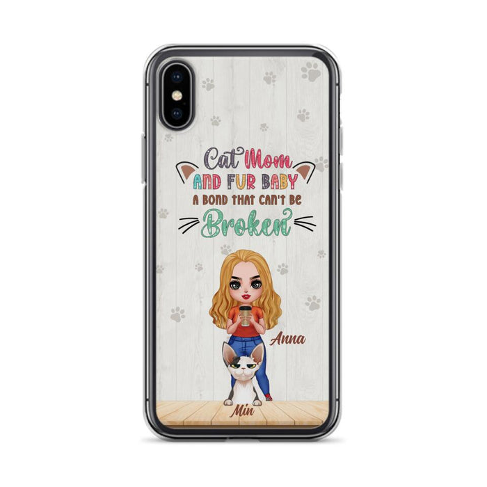 Custom Personalized Cat Mom Chibi Phone Case - Gift Idea For Mother's Day/ Cat Lovers With Upto 6 Cats - Cat Mom And Fur Baby A Bond That Can't Be Broken - Case For iPhone And Samsung