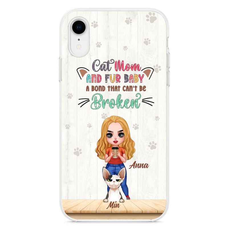 Personalized Cat Mom Chibi Phone Case - Gift Idea For Mother's Day/Cat Lovers With Up to 6 Cats - Cat Mom And Fur Baby A Bond That Can't Be Broken - Case For iPhone And Samsung