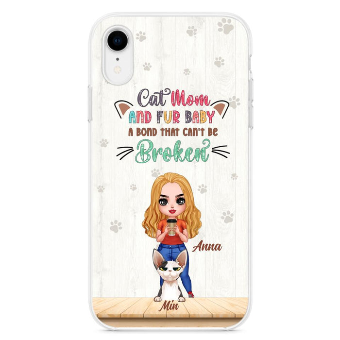 Custom Personalized Cat Mom Chibi Phone Case - Gift Idea For Mother's Day/ Cat Lovers With Upto 6 Cats - Cat Mom And Fur Baby A Bond That Can't Be Broken - Case For iPhone And Samsung