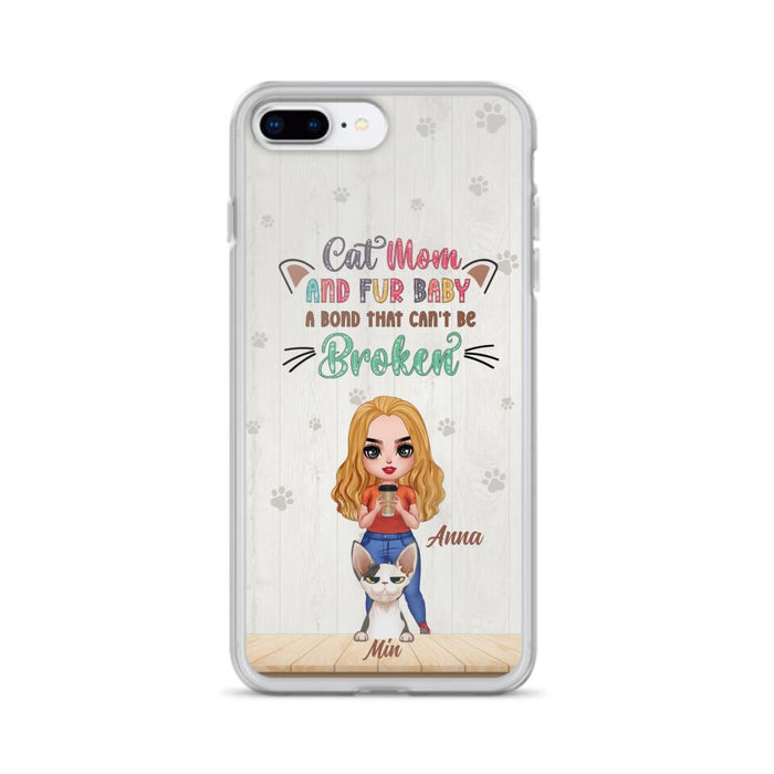 Custom Personalized Cat Mom Chibi Phone Case - Gift Idea For Mother's Day/ Cat Lovers With Upto 6 Cats - Cat Mom And Fur Baby A Bond That Can't Be Broken - Case For iPhone And Samsung