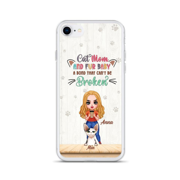 Custom Personalized Cat Mom Chibi Phone Case - Gift Idea For Mother's Day/ Cat Lovers With Upto 6 Cats - Cat Mom And Fur Baby A Bond That Can't Be Broken - Case For iPhone And Samsung