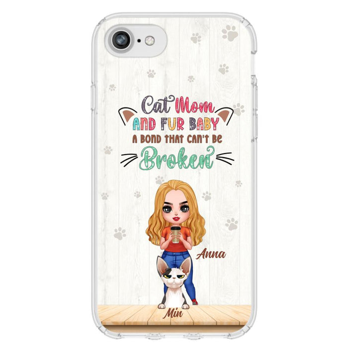 Custom Personalized Cat Mom Chibi Phone Case - Gift Idea For Mother's Day/ Cat Lovers With Upto 6 Cats - Cat Mom And Fur Baby A Bond That Can't Be Broken - Case For iPhone And Samsung