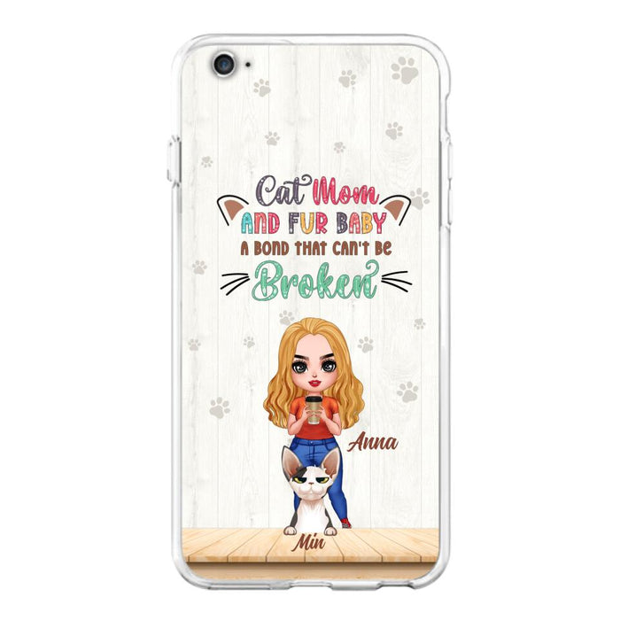 Custom Personalized Cat Mom Chibi Phone Case - Gift Idea For Mother's Day/ Cat Lovers With Upto 6 Cats - Cat Mom And Fur Baby A Bond That Can't Be Broken - Case For iPhone And Samsung