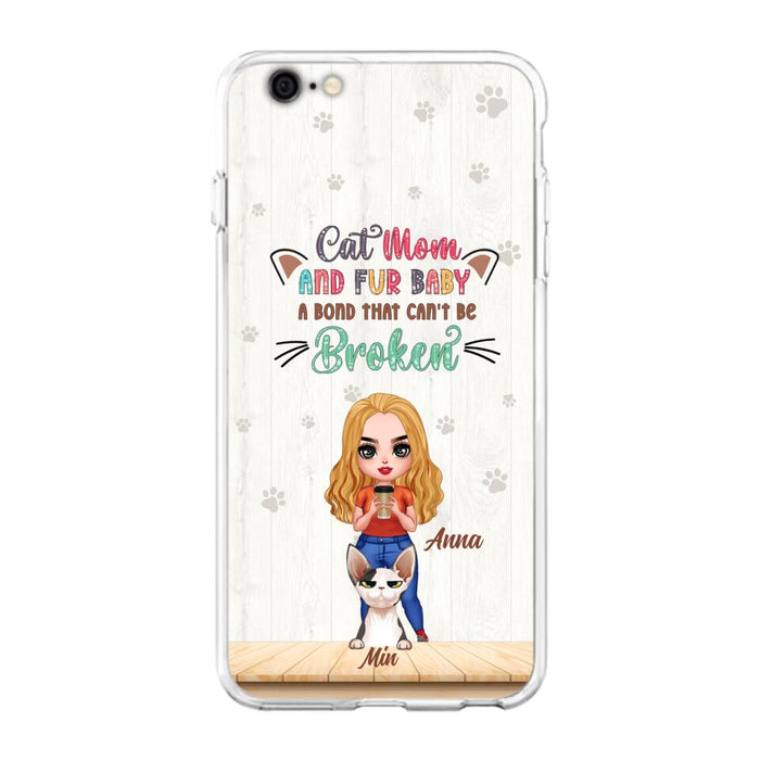 Custom Personalized Cat Mom Chibi Phone Case - Gift Idea For Mother's Day/ Cat Lovers With Upto 6 Cats - Cat Mom And Fur Baby A Bond That Can't Be Broken - Case For iPhone And Samsung