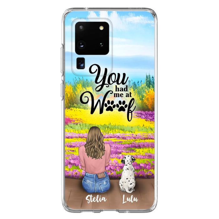 Custom Personalized Dog Mom With Flowers Background Phone Case - Gifts For Dog Lovers With Upto 4 Dogs - You Had Me At Woof - Case For iPhone, Samsung And Xiaomi - L4E2ZU