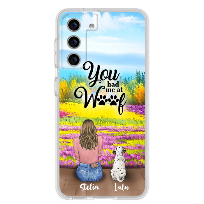 Custom Personalized Dog Mom With Flowers Background Phone Case - Gifts For Dog Lovers With Upto 4 Dogs - You Had Me At Woof - Case For iPhone, Samsung And Xiaomi - L4E2ZU