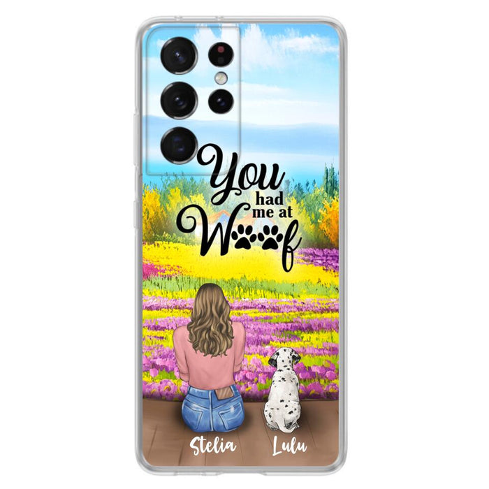 Custom Personalized Dog Mom With Flowers Background Phone Case - Gifts For Dog Lovers With Upto 4 Dogs - You Had Me At Woof - Case For iPhone, Samsung And Xiaomi - L4E2ZU