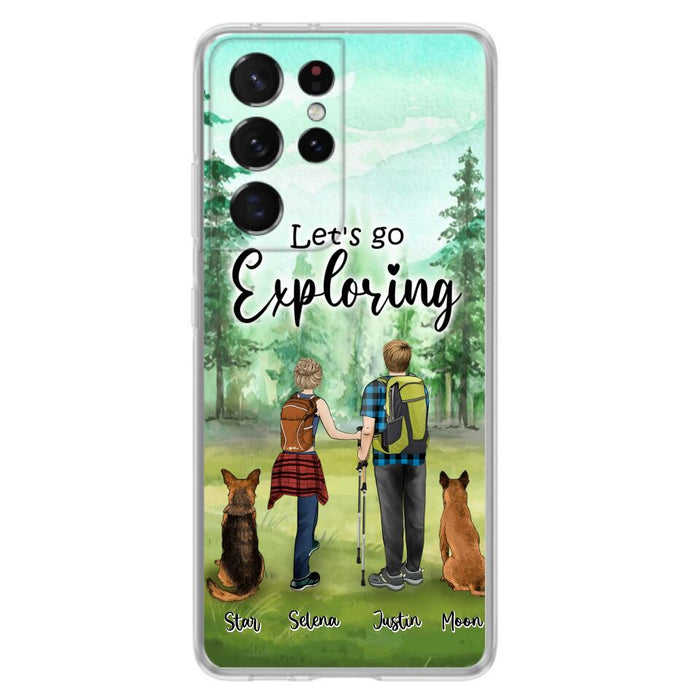 Custom Personalized Trekking Woods Couple With Dogs Phone Case - Couple With Upto 2 Pets - Case For iPhone and Samsung - 6CIAJ9