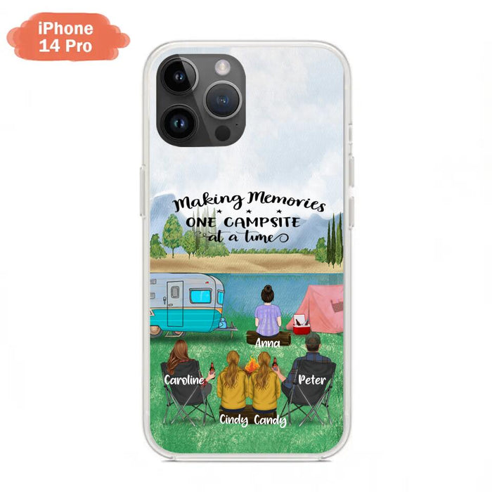 Custom Personalized Camping Phone Case - Couple With 3 Kids - Gift Idea For Camping Lover - Case For iPhone And Samsung