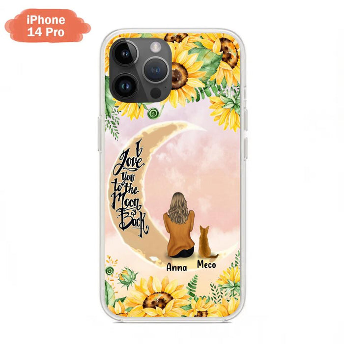 Custom Personalized Cat Sun Flower Phone Case - Upto 6 Cats - Gift Idea For Cat Lover - I Love You To The Moon And Back - Case For iPhone And Samsung