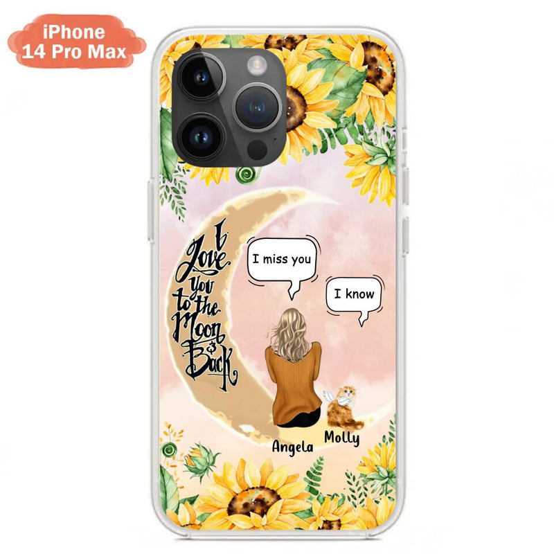 Personalized Memorial Cat Sun Flower Phone Case - Up to 6 Cats - Memorial Gift Idea For Cat Lover - I Love You To The Moon And Back - Case For iPhone And Samsung