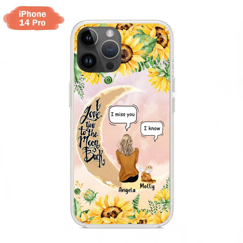 Personalized Memorial Cat Sun Flower Phone Case - Up to 6 Cats - Memorial Gift Idea For Cat Lover - I Love You To The Moon And Back - Case For iPhone And Samsung