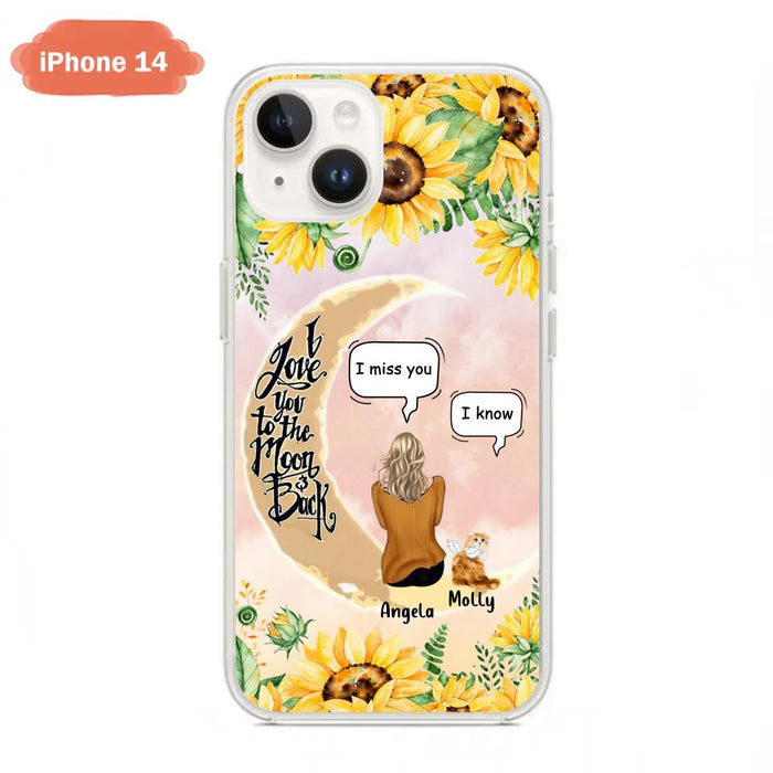 Custom Personalized Memorial Cat Sun Flower Phone Case - Upto 6 Cats - Memorial Gift Idea For Cat Lover - I Love You To The Moon And Back - Case For iPhone And Samsung