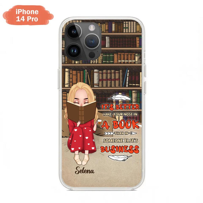 Custom Personalized Reading Chibi Girl Phone Case - Gift Idea For Reading Lover - It's Better To Have Your Nose In A Book - Case For iPhone And Samsung