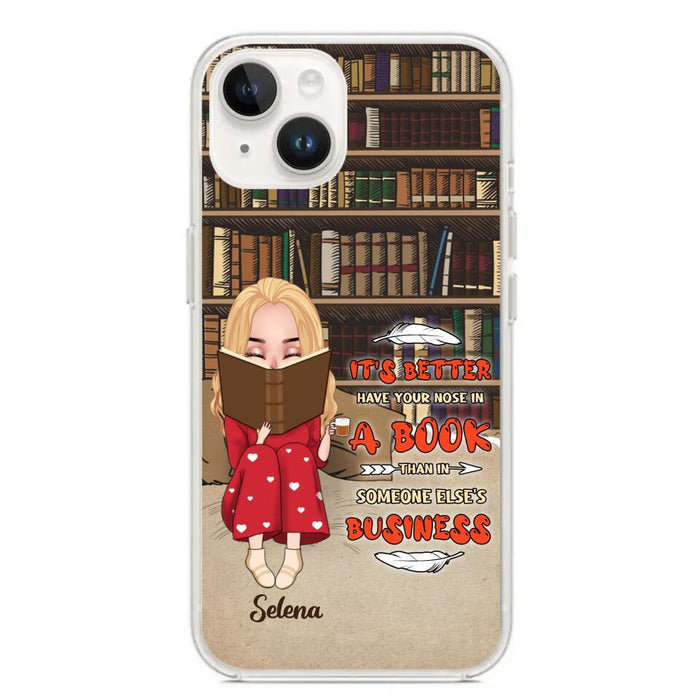 Custom Personalized Reading Chibi Girl Phone Case - Gift Idea For Reading Lover - It's Better To Have Your Nose In A Book - Case For iPhone And Samsung