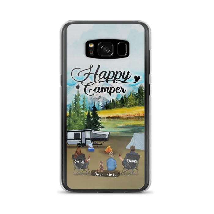 Custom Personalized Camping Phone Case - Parents With 1 Kid And 1 Pet - Best Gift For Family - Happy Camper - Case For iPhone And Samsung