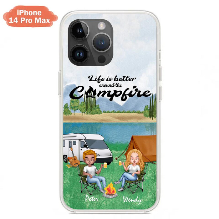 Custom Personalized Camping Couple With Dog Phone Case - Couple With Upto 3 Dogs - Gift Idea For Dog/ Camping Lover - Let's Be Adventurers - Case For iPhone And Samsung