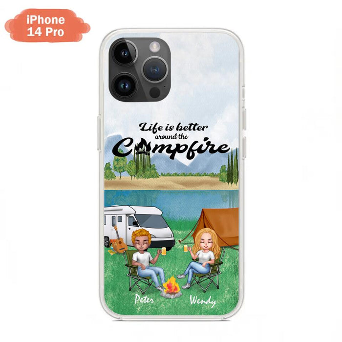 Custom Personalized Camping Couple With Dog Phone Case - Couple With Upto 3 Dogs - Gift Idea For Dog/ Camping Lover - Let's Be Adventurers - Case For iPhone And Samsung