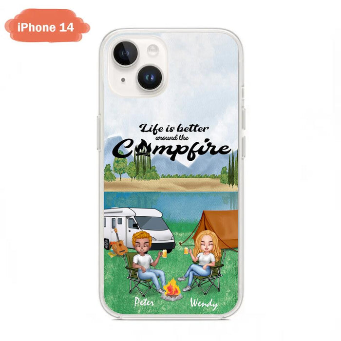 Custom Personalized Camping Couple With Dog Phone Case - Couple With Upto 3 Dogs - Gift Idea For Dog/ Camping Lover - Let's Be Adventurers - Case For iPhone And Samsung