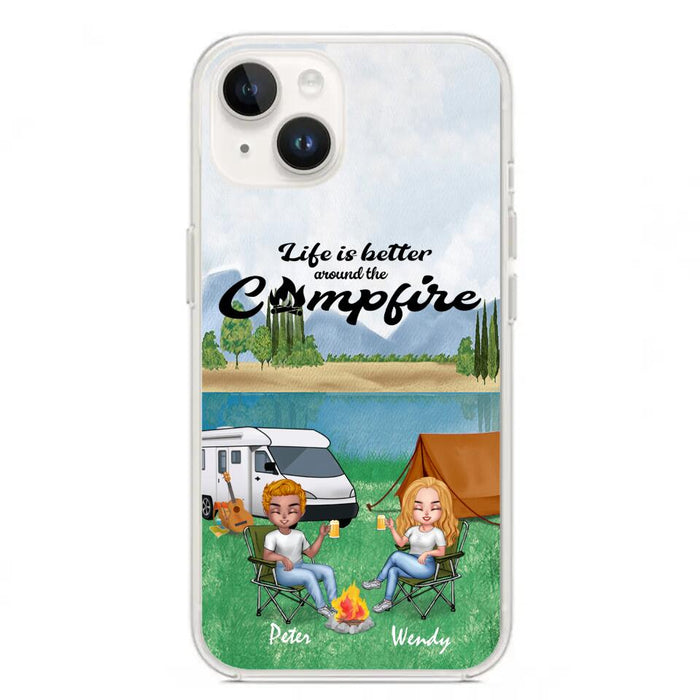 Custom Personalized Camping Couple With Dog Phone Case - Couple With Upto 3 Dogs - Gift Idea For Dog/ Camping Lover - Let's Be Adventurers - Case For iPhone And Samsung