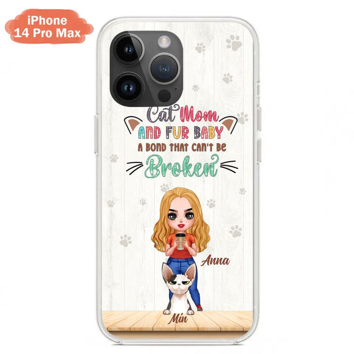 Custom Personalized Cat Mom Chibi Phone Case - Gift Idea For Mother's Day/ Cat Lovers With Upto 6 Cats - Cat Mom And Fur Baby A Bond That Can't Be Broken - Case For iPhone And Samsung