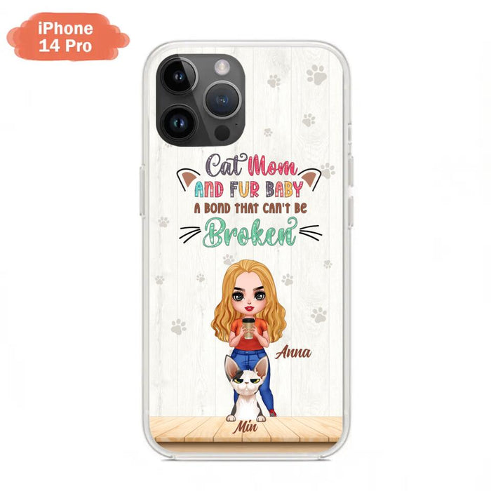 Custom Personalized Cat Mom Chibi Phone Case - Gift Idea For Mother's Day/ Cat Lovers With Upto 6 Cats - Cat Mom And Fur Baby A Bond That Can't Be Broken - Case For iPhone And Samsung