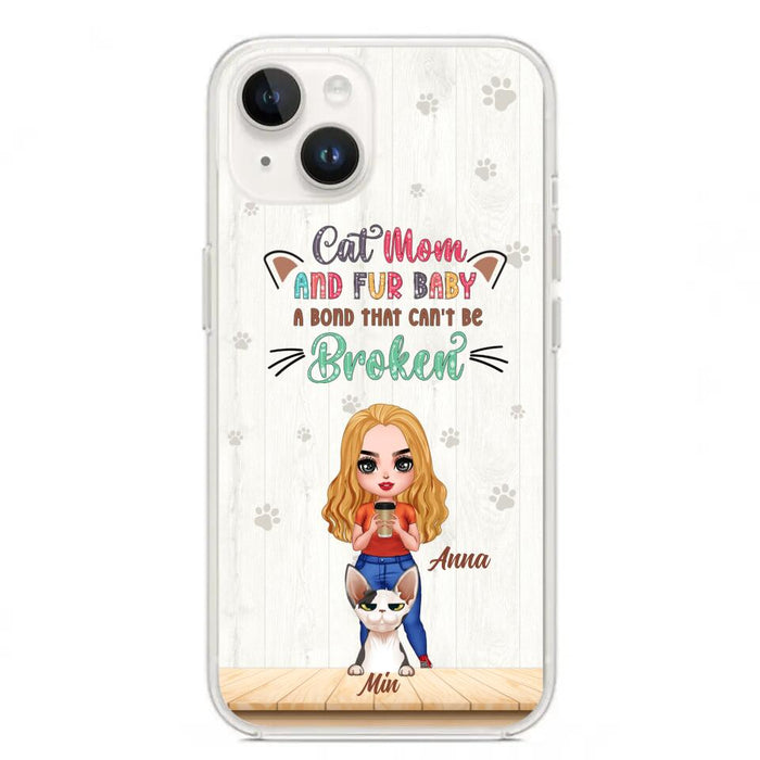 Custom Personalized Cat Mom Chibi Phone Case - Gift Idea For Mother's Day/ Cat Lovers With Upto 6 Cats - Cat Mom And Fur Baby A Bond That Can't Be Broken - Case For iPhone And Samsung