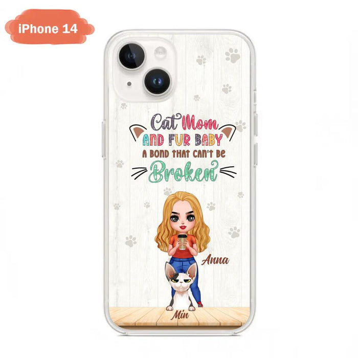 Custom Personalized Cat Mom Chibi Phone Case - Gift Idea For Mother's Day/ Cat Lovers With Upto 6 Cats - Cat Mom And Fur Baby A Bond That Can't Be Broken - Case For iPhone And Samsung