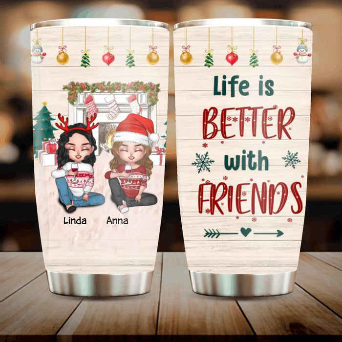 Custom Personalized Christmas Besties Tumbler - Gift Idea For Besties/Christmas - Up To 4 Friends - Life Is Better With Friends