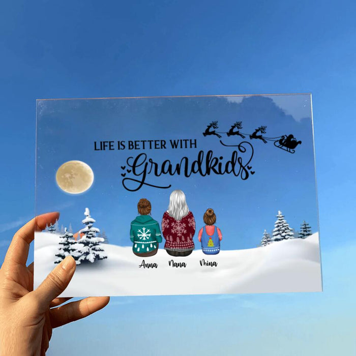 Custom Personalized Grandma & Grandkids Acrylic Plaque - Upto 6 Kids - Christmas Gift Idea For Grandma & Grandkids - Life Is Better With Grandkids